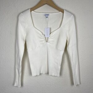 Lucy Paris Size L Knit Top Long Sleeve Ribbed White Coquette Babydoll Clean Girl